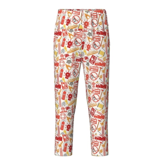 Xecao Firefighter Icons Print Teenagers' Pajama Pants Long Sleep Pants Soft Elastic Waist Pajama Bottoms Elastic waist with 2 Pockets 5-16 Years-XS(5-6)