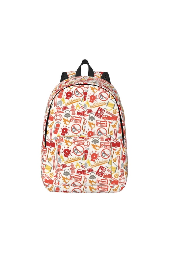 Firefighter Icons for Canvas College Laptop Backpack, Durable Rucksack Travel Notebook Bag School Backpack Book Bag for Men Women