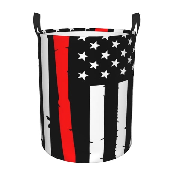 Xecao Firefighters USA Flag Print Laundry Hamper Basket,designed for Blanket Storage and Nursery Clothes in the Bedroom