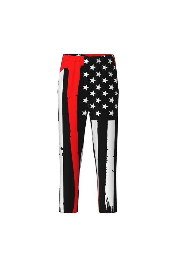 Firefighters USA Flag Print Teenagers' Pajama Pants Long Sleep Pants Soft Elastic Waist Pajama Bottoms Elastic waist with 2 Pockets 5-16 Years-Large