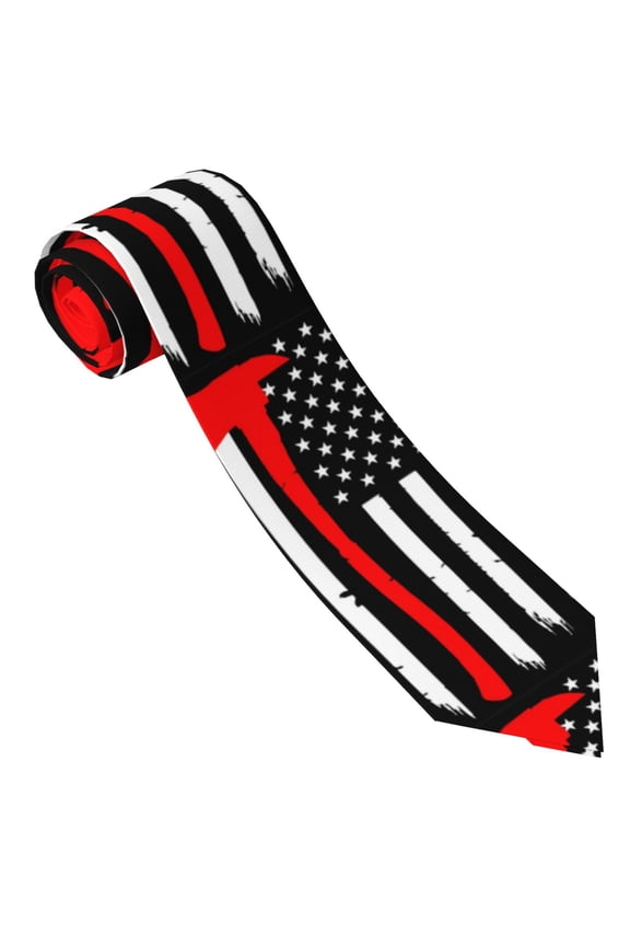 Firefighters USA Flag Print Tie For Men Necktie Woven Jacquard Neck Ties,Classic Men's Tie