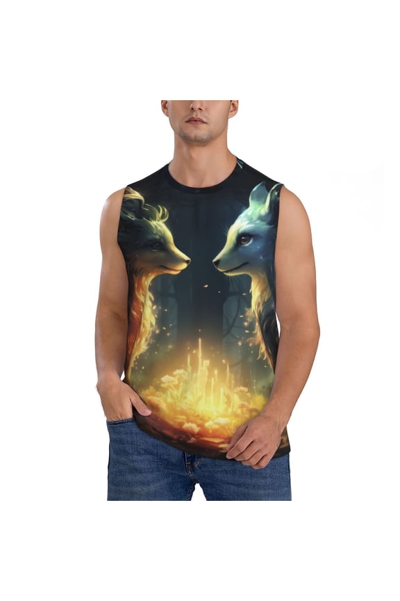 Firefly Forest Fox Print Men's Tank Top: Sleek Sleeveless Tee for Casual Sports and Beach Occasions-Small