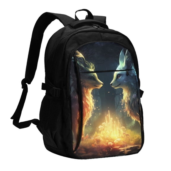 Xecao Firefly Forest Fox for Travel Laptop Backpack, USB-Charging-Enabled, Spacious Business Backpack for Men and Women,College School Computer Bag