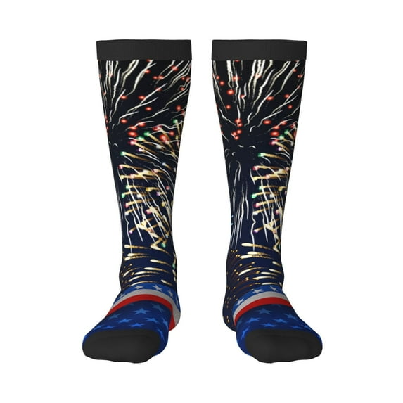 Xecao Fireworks print thigh-high socks, crafted for both men and women with a stretchy, high-opaque design perfect for daily wear
