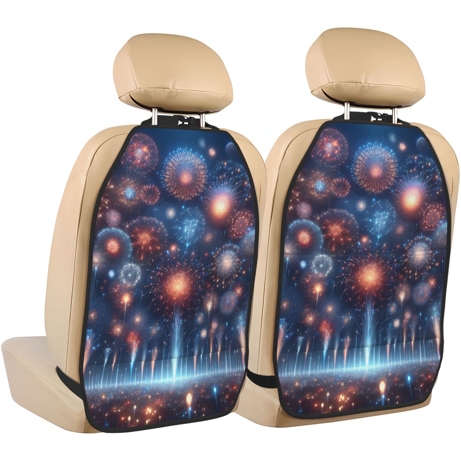 Xecao Fireworks1 Pattern Car Seat Back Protector 2 Pack Large Capacity Pocket, Kick Mats Back Seat Protector
