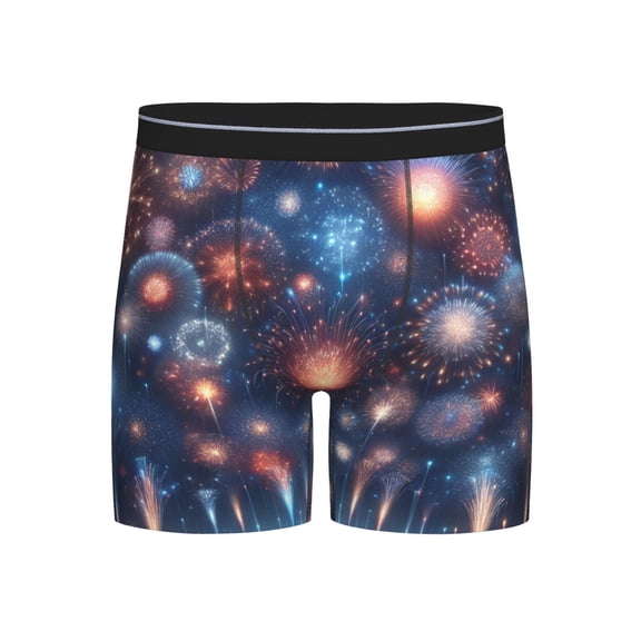 Xecao Fireworks1 Print Boxer Briefs for Men's Stretch Moisture-Wicking Underwear, Mid-Rise Classics breathable fabric