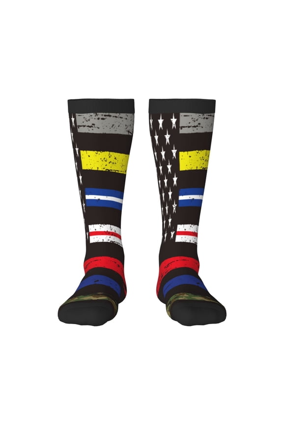 First Responder American Flag Print Compression Socks for Both Men And Women for Running, Travel, Flight, Nurse