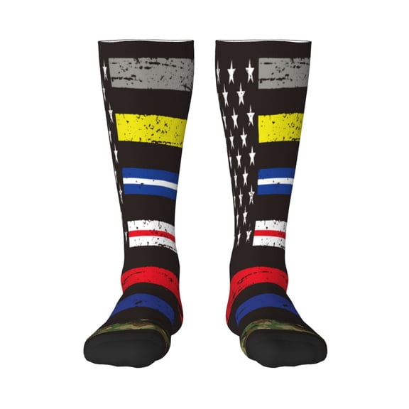 Xecao First Responder American Flag Print Compression Socks for Both Men And Women for Running, Travel, Flight, Nurse