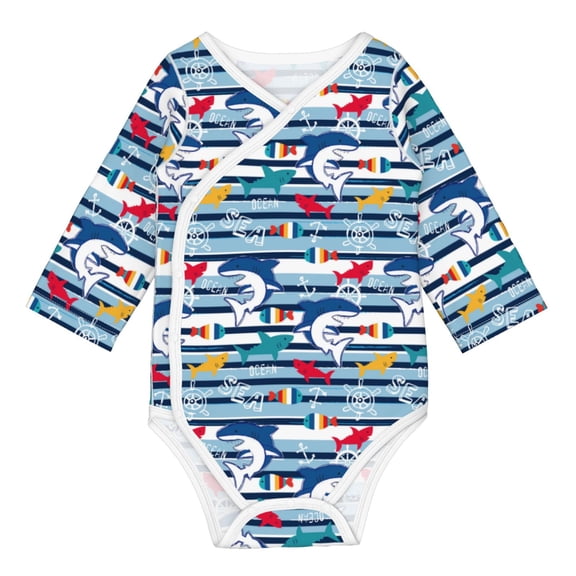 Xecao Fish And Shark Print Baby unisex-baby Cotton Long-sleeve Bodysuits-3 Months