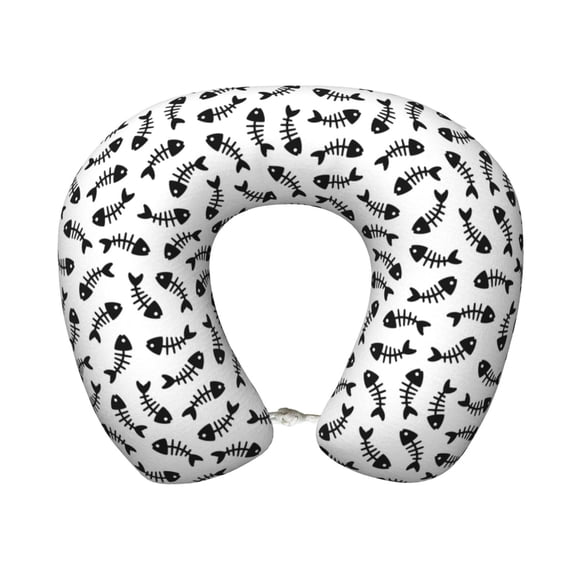 Xecao Fish Bone Print Memory Foam Cervical Neck Pillow Versatile U-Shaped Pillows for Home,Office,Camping,Travelling,Soft Washable Cover