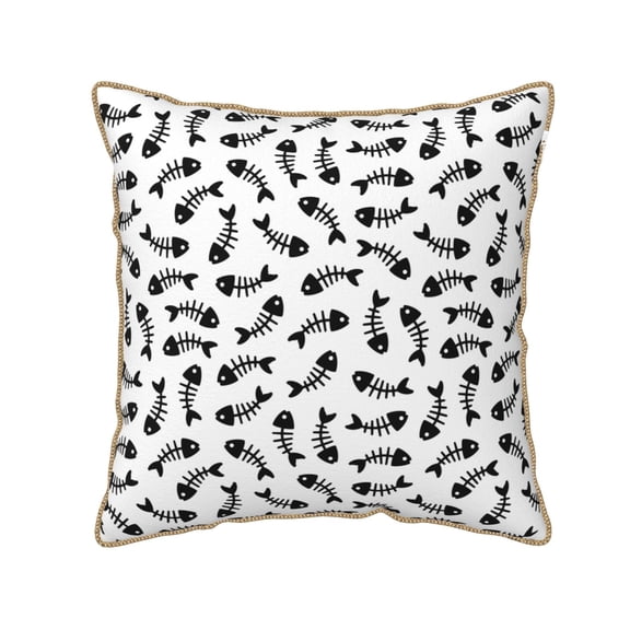 Xecao Fish Bone Print Soft Velvet Decorative Throw Pillow Covers, Square Cushion Cases for Bed, Sofa, Living Room, Car, and Indoor Outdoor Use-16"x16"