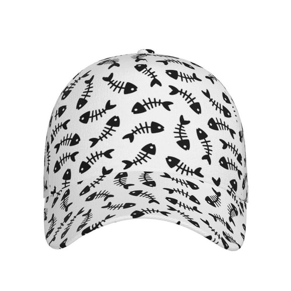 Xecao Fish Bone for Baseball Cap: Unisex, crafted from classic polyester twill fabric, featuring a soft unconstructed design