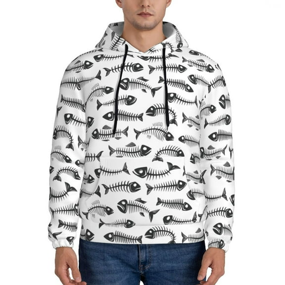 Xecao Fish Bones Pattern Men's Adult Pullover Hoodie,Hooded Sweatshirt-Medium
