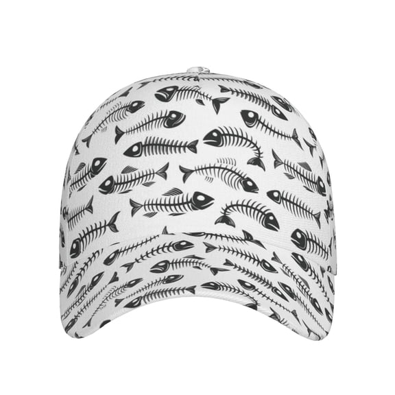 Xecao Fish Bones for Baseball Cap: Unisex, crafted from classic polyester twill fabric, featuring a soft unconstructed design