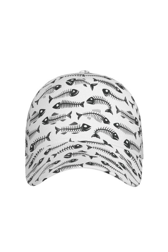 Fish Bones for Baseball Cap: Unisex, crafted from classic polyester twill fabric, featuring a soft unconstructed design