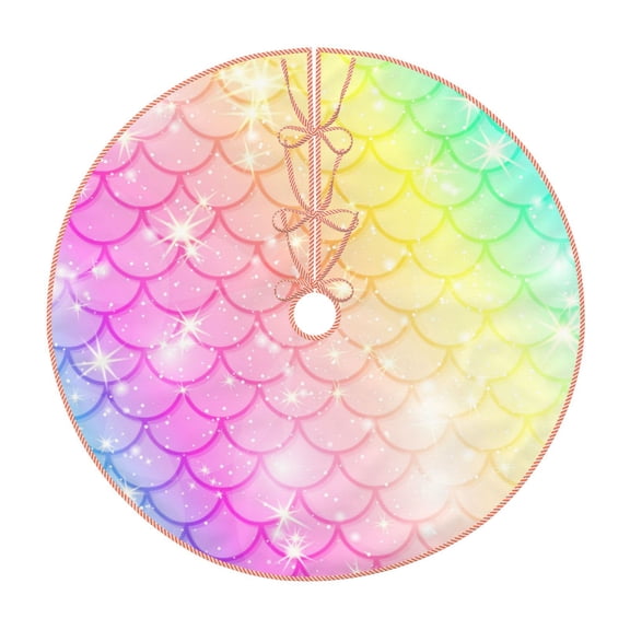 Xecao Fish Scale Pattern Christmas Tree Skirt Holiday Part Decorations for Christmas Tree, Farmhouse Christmas Decor Xmas Holiday Home Party Decorations-30"