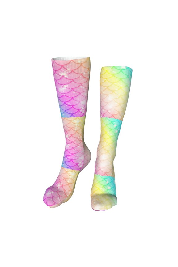 Fish Scale Print Calf Socks Seamless Toe, Knee High Long Socks, Sports Socks Trouser Socks for Women and Men-One Size