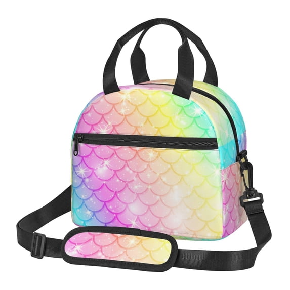 Xecao Fish Scale Print Insulated Lunch Box, Lunch Cags Lunch Bag Featuring An Adjustable Shoulder Strap