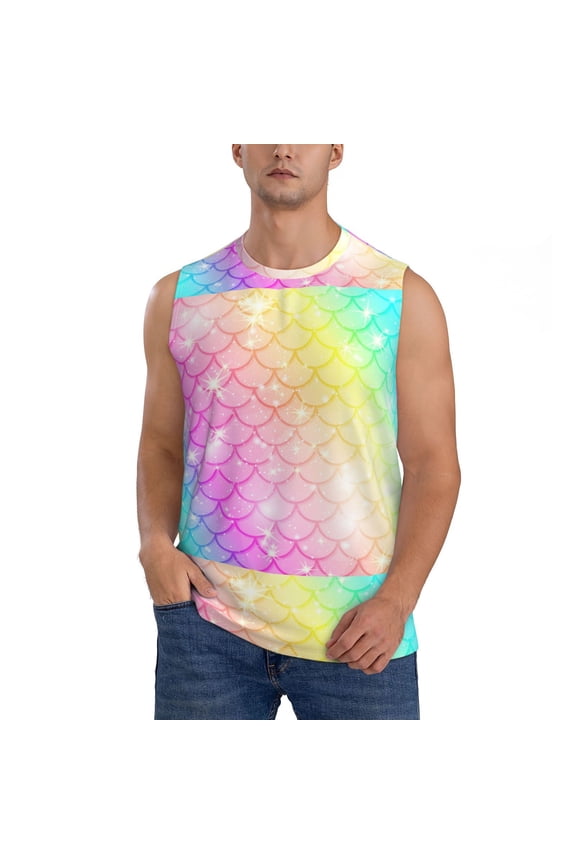 Fish Scale Print Men's Tank Top: Sleek Sleeveless Tee for Casual Sports and Beach Occasions-X-Large
