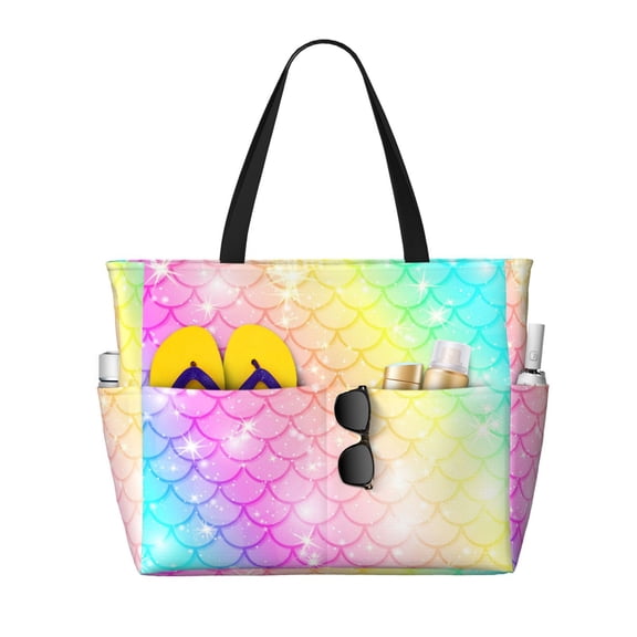 Xecao Fish Scale for versatile beach bag for women includes zipper pockets and waterproof material, ideal for vacations and adventures.