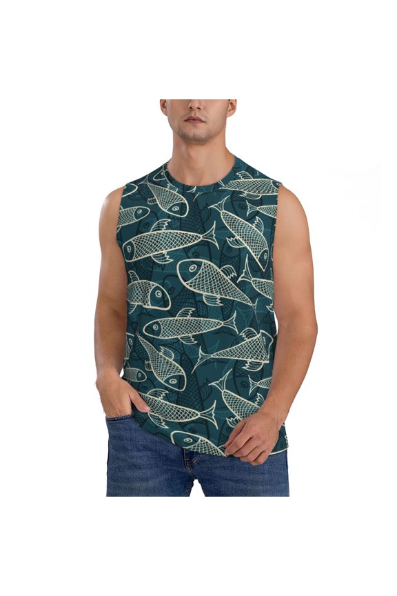 Fish Style Print Men's Tank Top: Sleek Sleeveless Tee for Casual Sports and Beach Occasions-XX-Large
