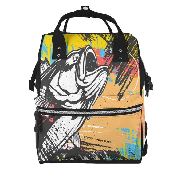 Xecao Fishing Bass Print Large Capacity Nappy Bag Is a Multi-Functional Waterproof Travel Backpack, Perfect as a Nursing Bag or Mummy Backpack for Women