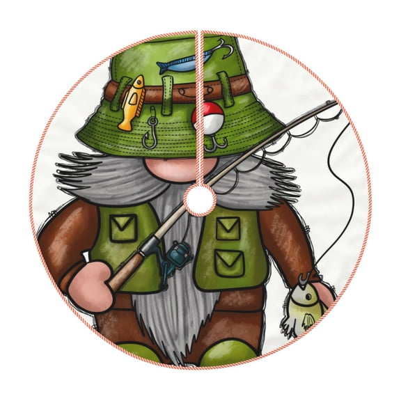 Xecao Fishing Gnome Pattern Christmas Tree Skirt Round Xmas Tree Mat Base Cover for Holiday Home Decorations-30"