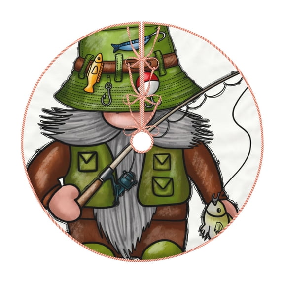 Xecao Fishing Gnome Pattern Christmas Tree Skirt Round Xmas Tree Mat Base Cover for Holiday Home Decorations-48"