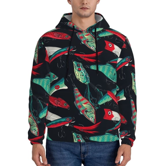 Xecao Fishing Lure Pattern Men's Adult Pullover Hoodie,Hooded Sweatshirt-Large