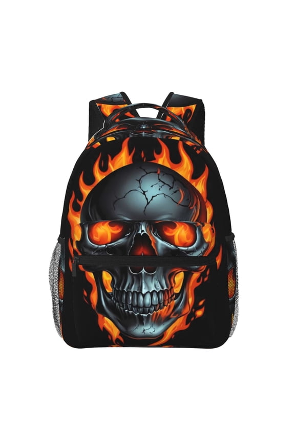 Flame Metal Skull Backpack, a stylish and functional choice for both men and women, is the perfect basic bookbag for college, work, or travel