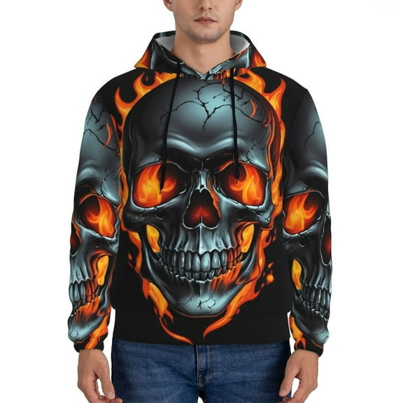 Xecao Flame Metal Skull Pattern Men's Adult Pullover Hoodie,Hooded Sweatshirt-3X-Large