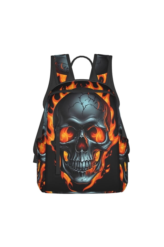 Flame Metal Skull print Backpack For women men Aesthetic Lightweight Travel Daypack Simple Cute Backpack For Bookbag