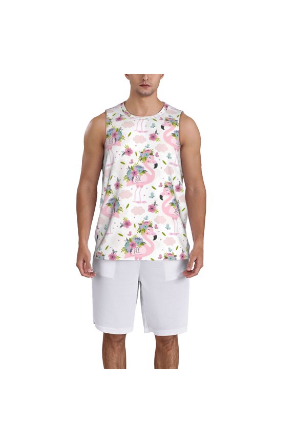 Flamingo And Flowers print basketball shirt for both men and women, a unisex basketball jersey perfect for theme parties-Large