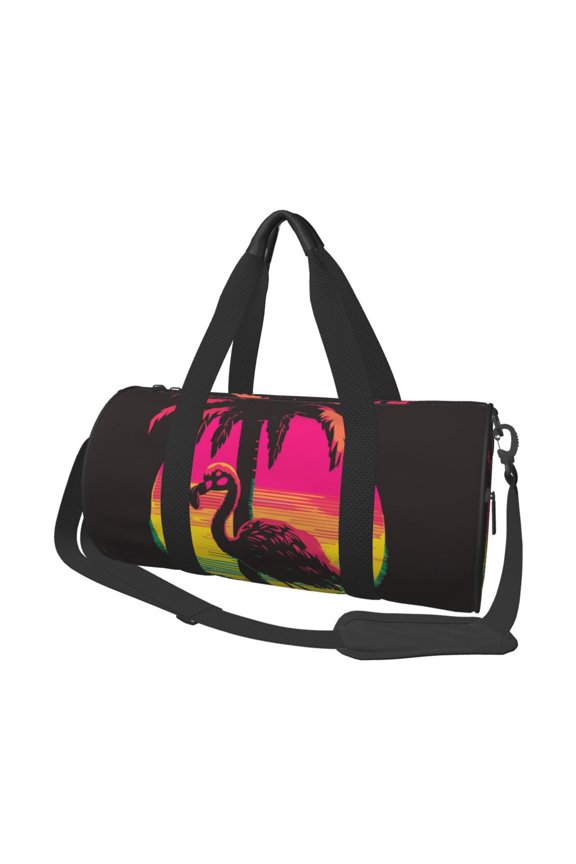 Flamingo And Palm Trees At Sunset Print Travel Duffle Bag, Bag Carry On Tote Bags for Women, Travel Sport Gym Bag for Men, Hospital Bag for Labor and Delivery