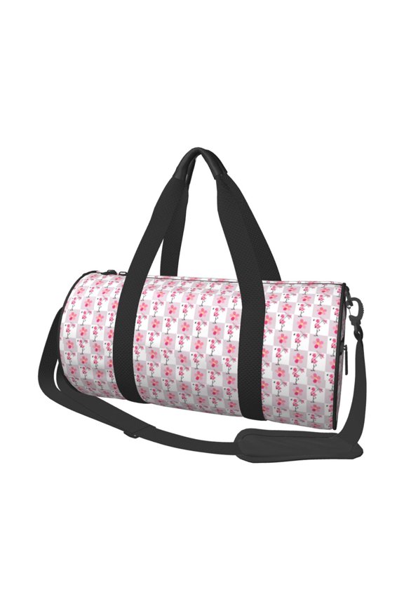 Flamingo On Checkered Print Travel Duffle Bag, Bag Carry On Tote Bags for Women, Travel Sport Gym Bag for Men, Hospital Bag for Labor and Delivery