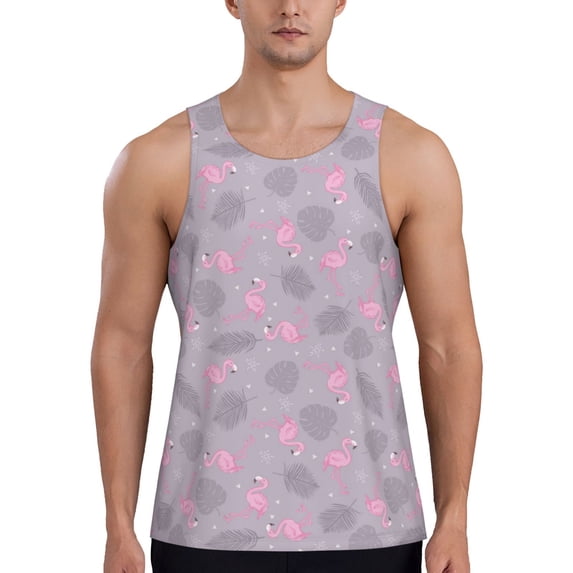 Xecao Flamingo Men's Tank Top Workout Quick Dry Sleeveless Gym Jogging Muscle Shirts Summer Swim Beach Tops