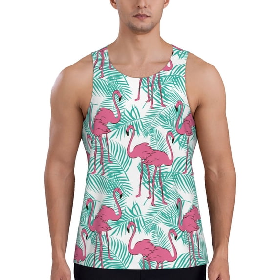 Xecao Flamingo Men's Tank Top Workout Quick Dry Sleeveless Gym Jogging Muscle Shirts Summer Swim Beach Tops