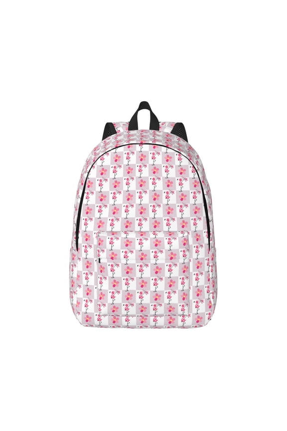 Flamingo On Checkered for Canvas College Laptop Backpack, Durable Rucksack Travel Notebook Bag School Backpack Book Bag for Men Women