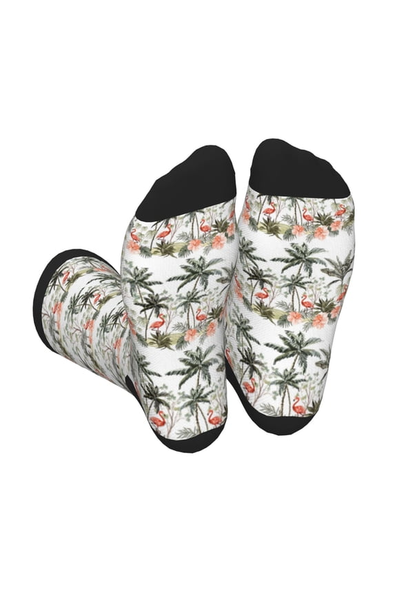 Flamingo Palm Trees Print Crew Socks for Men and Women, Men's Soft Moisture-wicking Sock