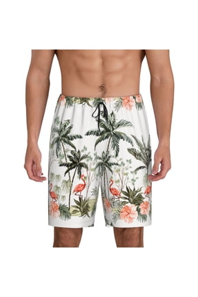 Xecao Flamingo Palm Trees Print Men's Sleepwear Shorts Pajama Bottom Lounge Short nightwear with Convenient Pockets for Relaxed Home Wear-4X-Large