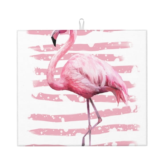 Xecao Flamingo Print Dish Drying Mat for Kitchen Counter,Absorbent Coffee Bar Mat, Dish Drainer Rack Mats,Dining Room Decoration