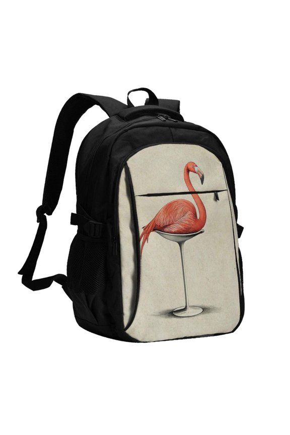 Flamingo Sitting On Chair for Travel Laptop Backpack, USB-Charging-Enabled, Spacious Business Backpack for Men and Women,College School Computer Bag