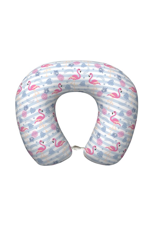Flamingo and Pineapple Print Memory Foam Cervical Neck Pillow Versatile U-Shaped Pillows for Home,Office,Camping,Travelling,Soft Washable Cover