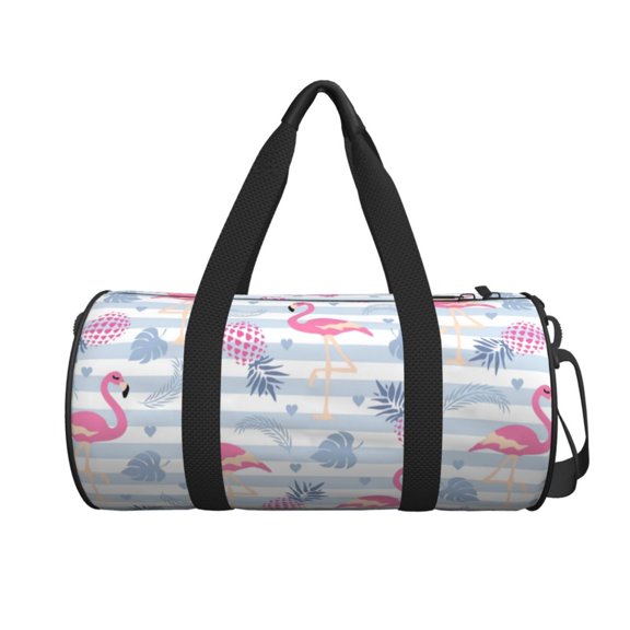 Xecao Flamingo and Pineapple print Round Travel Duffel Bag is a foldable gym bag with an inner pocket, perfect for travel sports