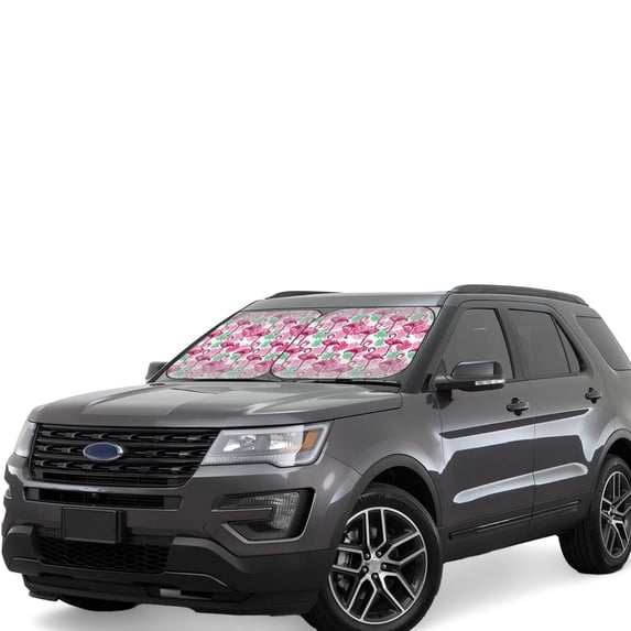 Xecao Flamingo for Foldable Car Sun Shades (2-Pack) offer sun protection with an easy-fold design for convenient windshield shading.