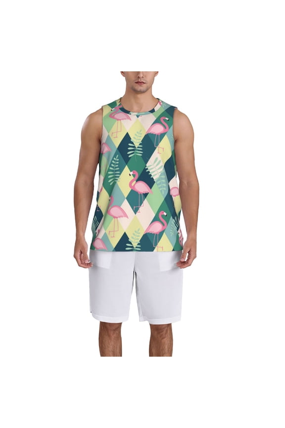 Flamingo print basketball shirt for both men and women, a unisex basketball jersey perfect for theme parties-Large
