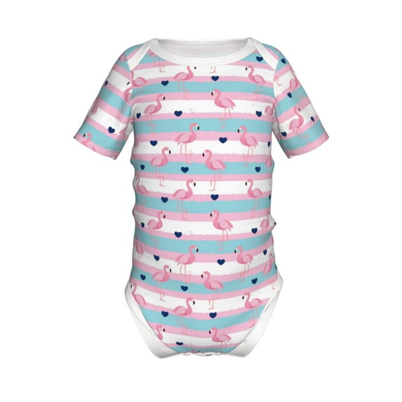 Xecao Flamingo1 Pattern Baby Climbing Bodysuit Short Sleeve Onesie Unisex 0-12 Months Baby Shirt Newborn Outfits Crotch snap design-9M