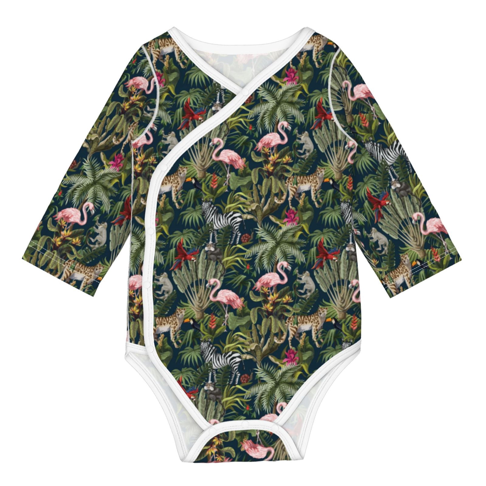 Xecao Flamingos And Palm Leaves Print Baby unisex-baby Cotton Long-sleeve Bodysuits-12 Months