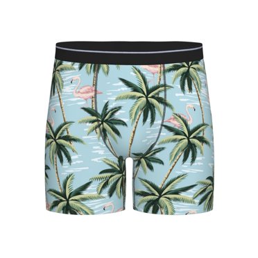 Xecao Flamingos And Palms Print Boxer Briefs for Men's Stretch Moisture-Wicking Underwear, Mid-Rise Classics breathable fabric