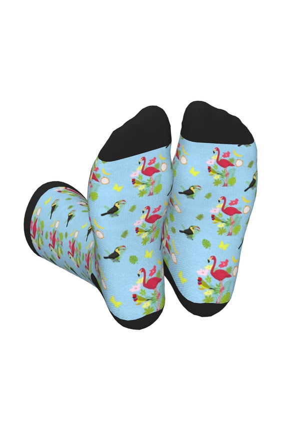 Flamingos And Tropical Plants Print Crew Socks for Men and Women, Men's Soft Moisture-wicking Sock